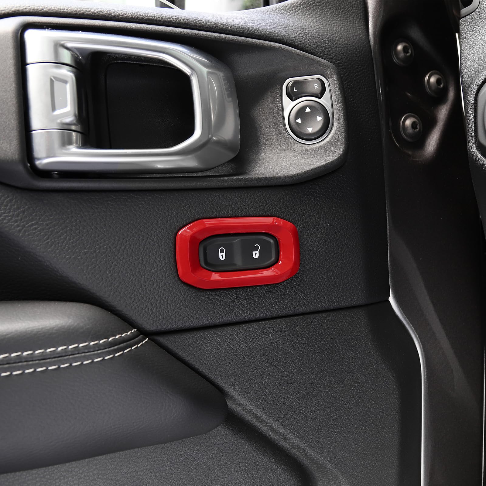 RT-TCZ Red Door Lock Switch Button Trim Cover for Jeep Wrangler JL JLU & Gladiator JT (2018-2024) - Interior Accessories 2pcs - Enhance Your Ride's Style & Protection for Off-Road Adventures