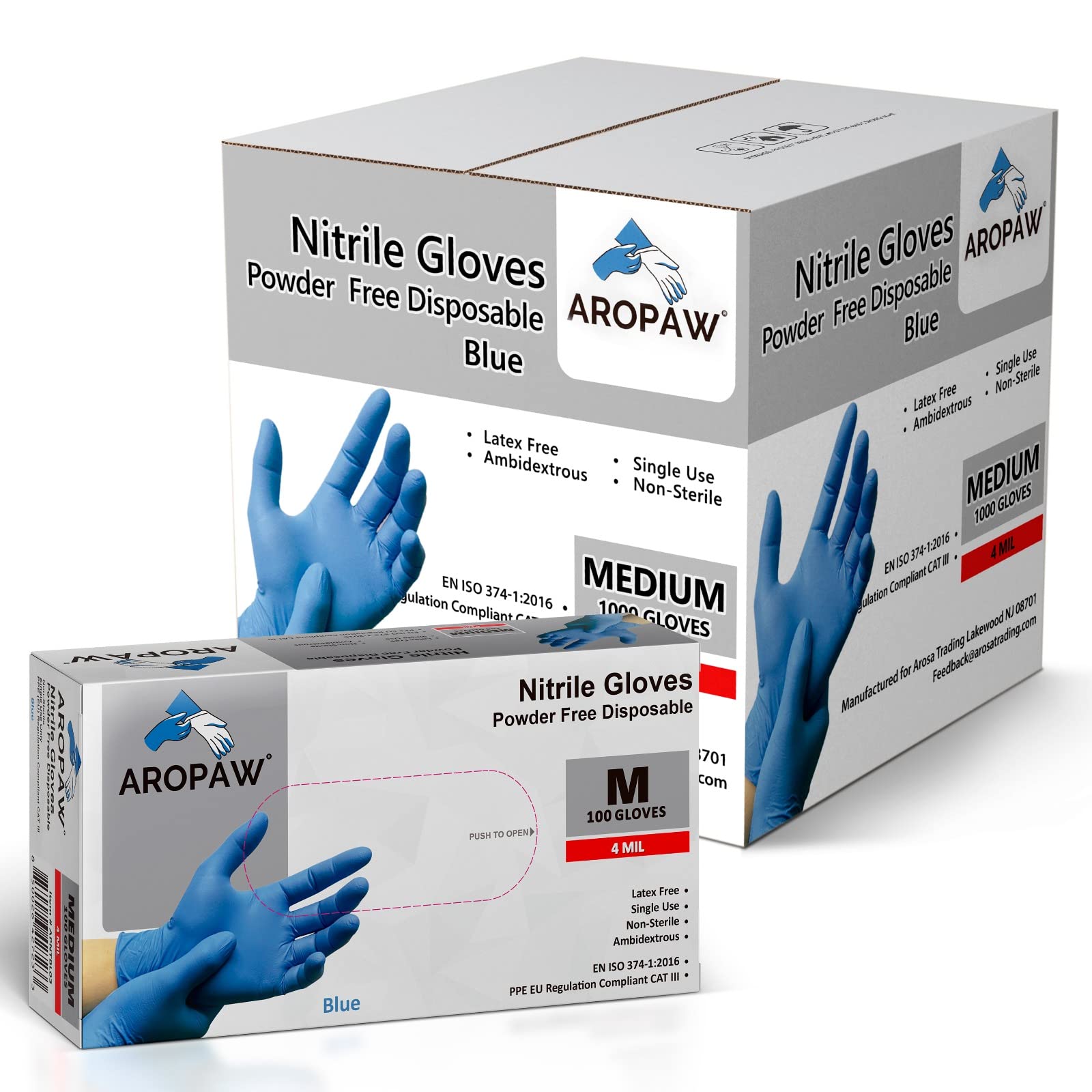 Premium Nitrile Gloves Case - 4 MIL Disposable Gloves, Powder Free & Latex Free (10 Boxes/1000 Gloves) - Ideal for Medical, Food Service & Cleaning Professionals