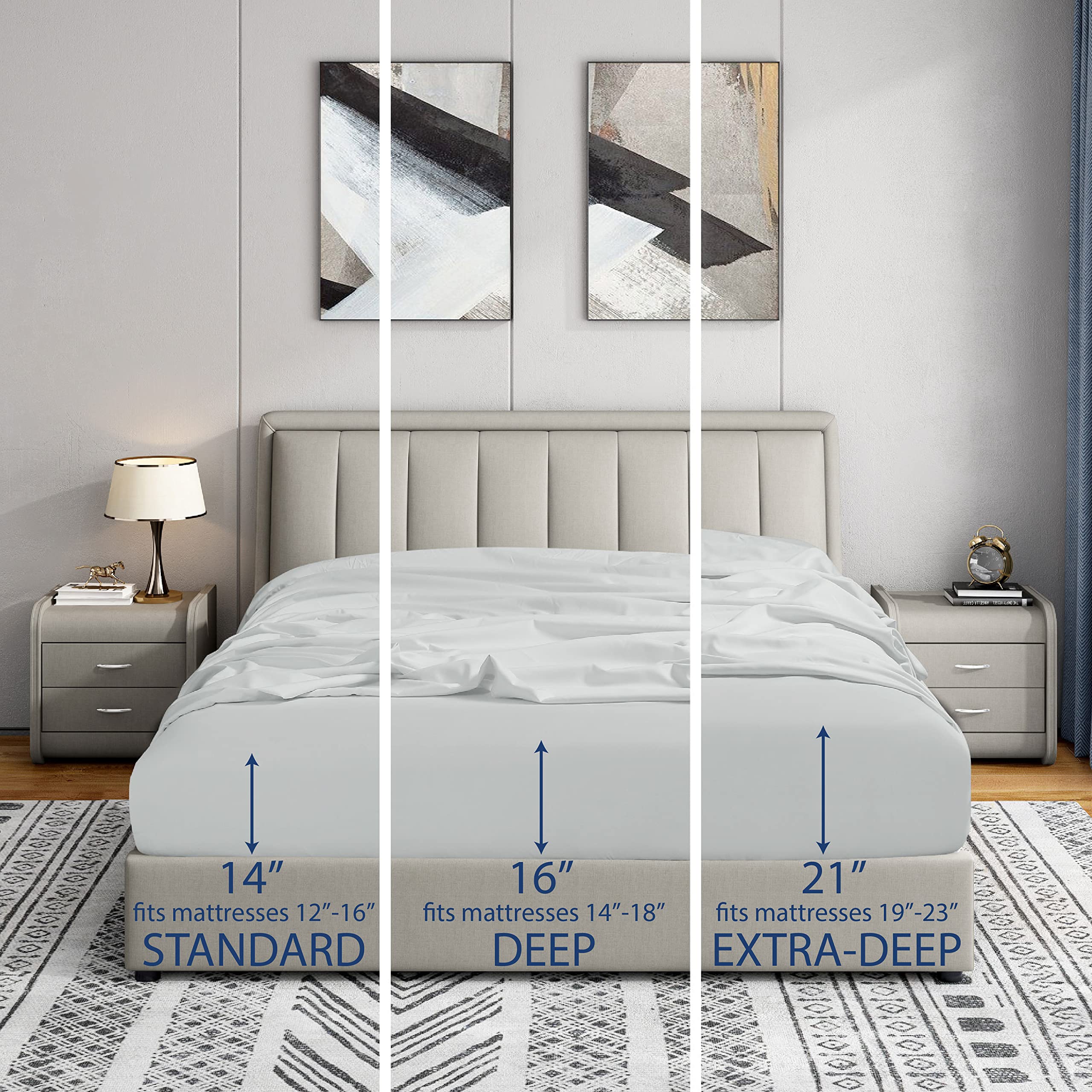 Cathay Home Queen Fitted Sheet - Ultra Soft Double Brushed Microfiber - Wrinkle & Fade Resistant Deep Pocket Sheet - Fits 19