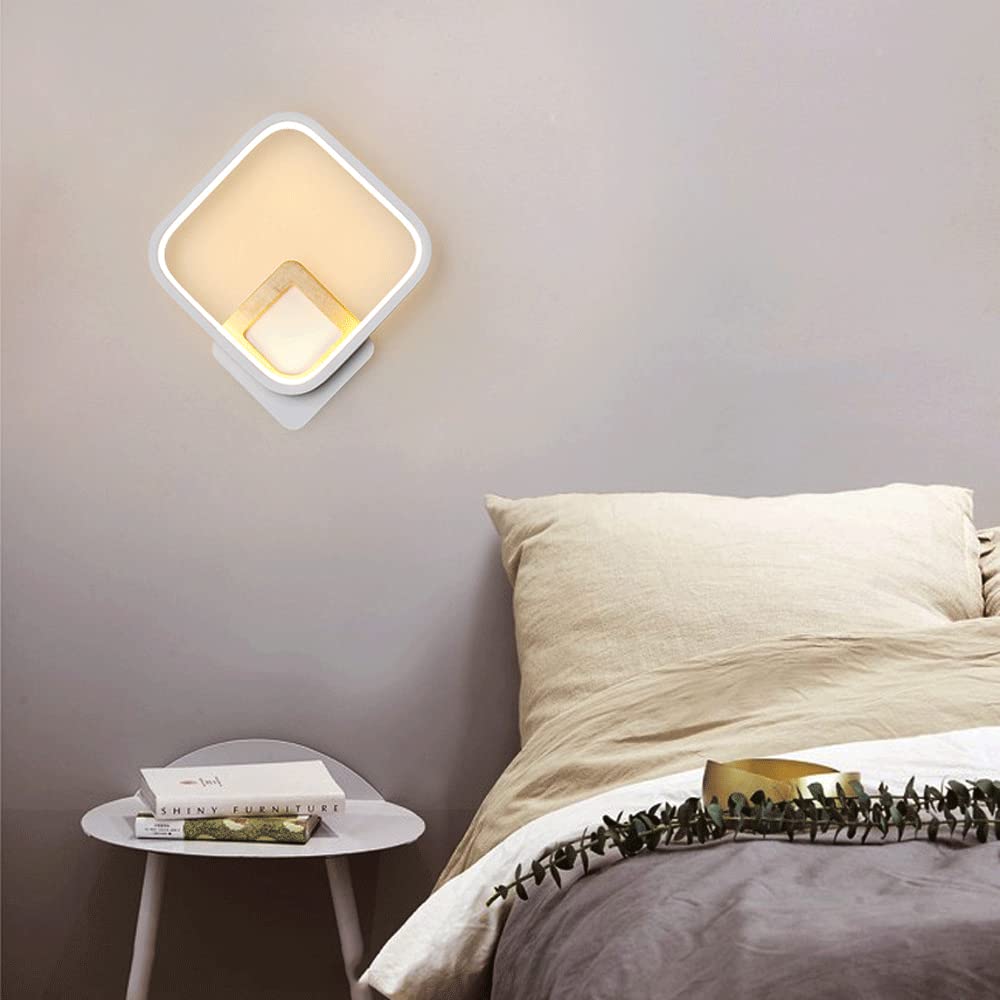 Modern LED Wall Sconce - Square Bedroom Bedside Lamp with Acrylic Shade, Simple Metal Corridor Lighting, Creative Ring Design for Home Decor | Perfect for Bedroom, Hallway, and Living Room Ambient Lighting