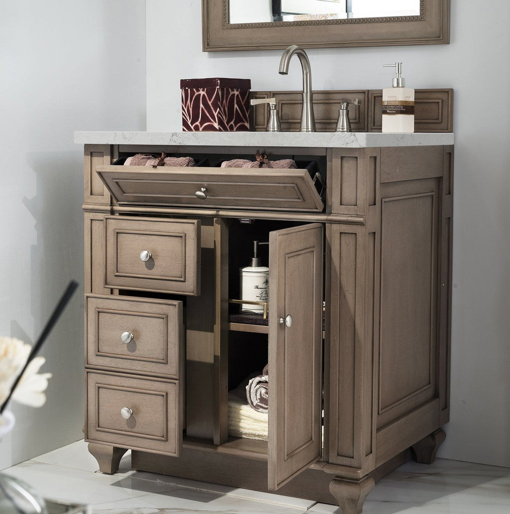 James Martin Vanities Bristol Collection 30-Inch Single Bathroom Vanity in Whitewashed Walnut with Countertop Options - Perfect for Modern Bathroom Remodeling and Home Renovation Projects