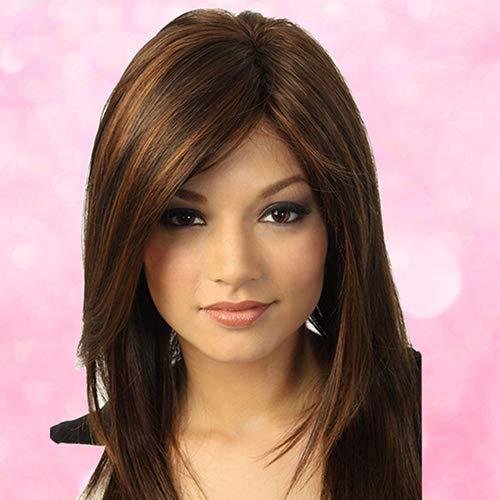 Anniston Women's Dark Brown Long Straight Wig with Partial Bangs - Heat Resistant Synthetic Hairpiece for Parties, Updos & Buns | Perfect Hair Accessory for Special Occasions & Daily Styling