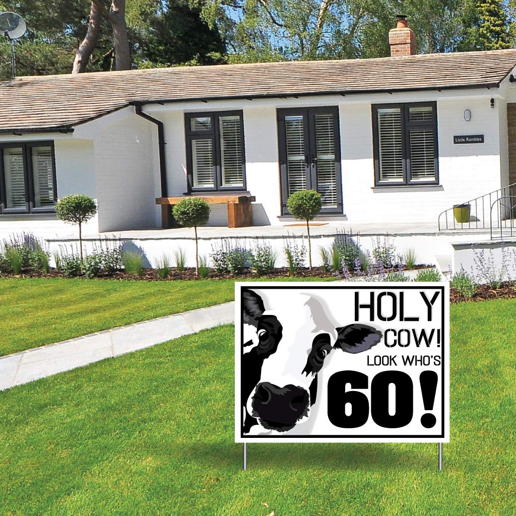 Custom Holy Cow Birthday Yard Sign - 18x24 Inch Personalized Birthday Welcome Sign with 2 Stakes - Outdoor Party Decorations for Backyard Celebrations & Milestone Birthdays