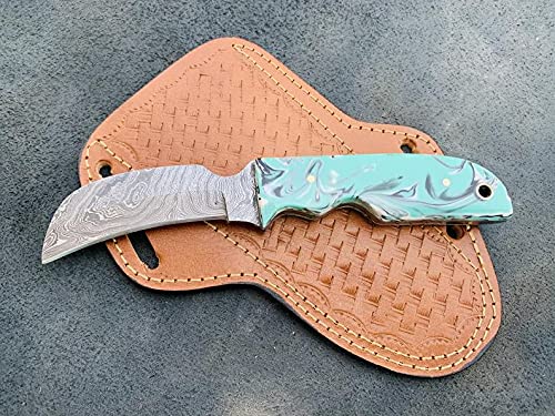 Premium Handmade Damascus Steel Hawkbill Knife - High-Quality Custom Blade for Outdoor, Hunting, and Survival Use
