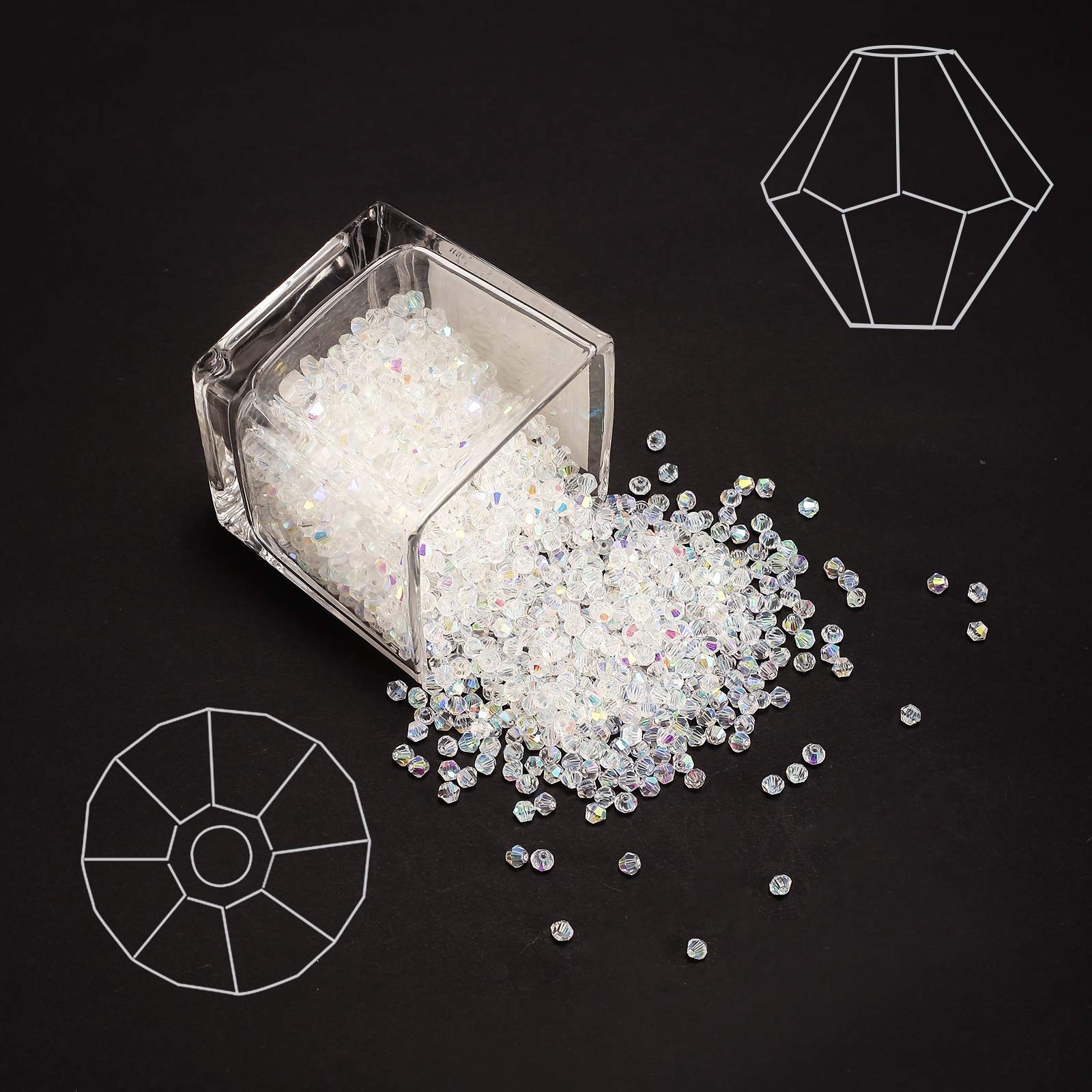FZH Wholesale 1500PCS 4mm Bicone Crystal Glass Beads - Multifaceted Spacer Beads for DIY Jewelry Making, Bracelets, Necklaces & Craft Accessories | Perfect for Beading Projects, Gift Making & Home Decor