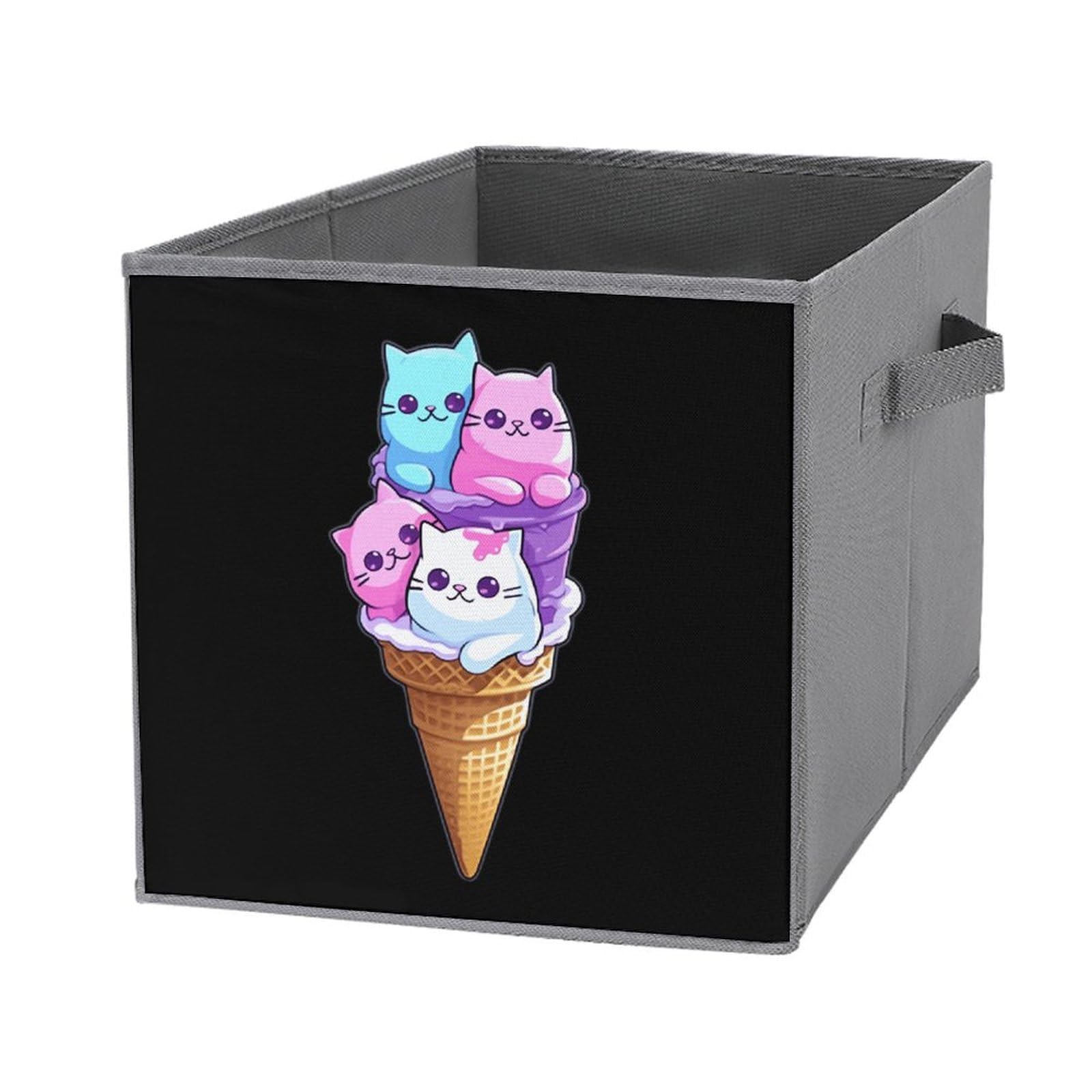 Foldable Storage Cubes for Ice Cream Cat - Square Storage Baskets with Handles, 1PC - Perfect for Home Organization, Closet, Office & Kids Room Storage
