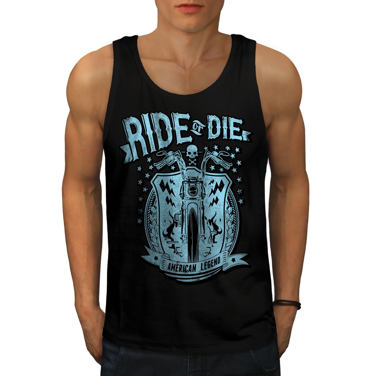 Wellcoda Ride America Biker Men's Tank Top - Legend Athlete Shirt for Motorcycle Enthusiasts | Comfortable & Stylish for Riding, Gym & Outdoor Activities