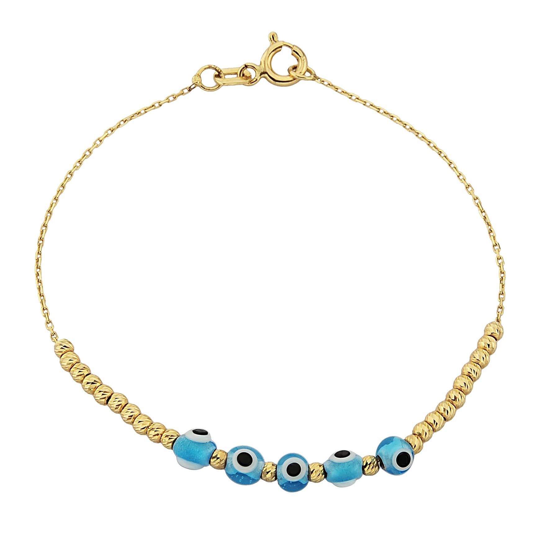 14K Solid Gold Evil Eye Bracelet with Italian Beads | Lucky Nazar Protection Jewelry for Women, Birthday Gift, Travel & Daily Wear