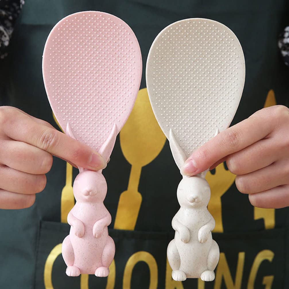 10-Piece Non-Stick Rice Scoop Set - Bunny Rabbit Shaped Wheat Straw Handle - Perfect for Rice Cooker, Serving & Kitchen Use - Ideal for Home, Restaurants & Meal Prep
