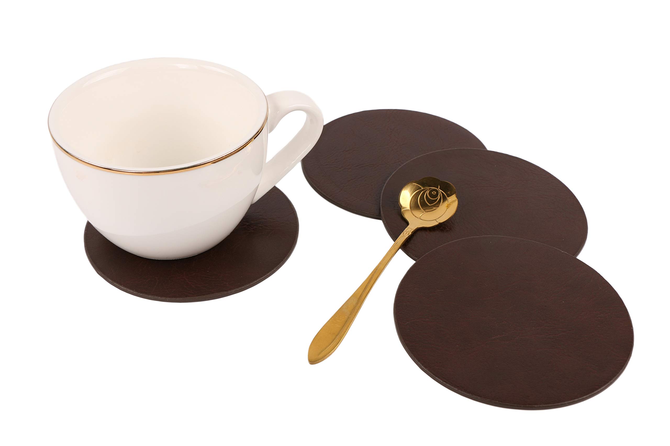 8-Piece Faux Leather Round Placemats and Coasters Set - Waterproof, Stain-Resistant Table Mats for Kitchen & Dining Room - Perfect for Coffee Tables, Dinner Parties, and Everyday Use