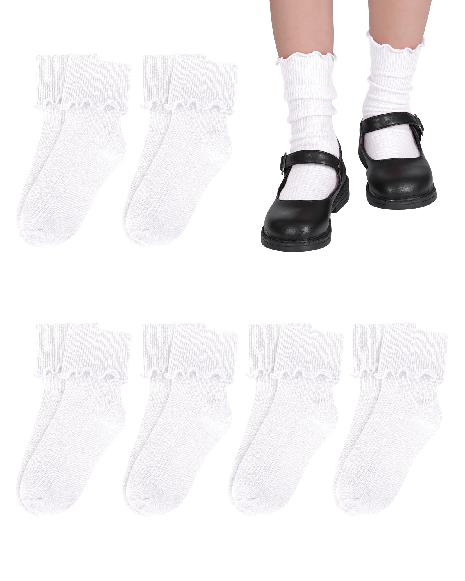 Witwot Girls Ruffle Socks - Cute Turn Cuff Dress Socks for Toddlers & Kids - Perfect for School Uniforms, Parties & Special Occasions