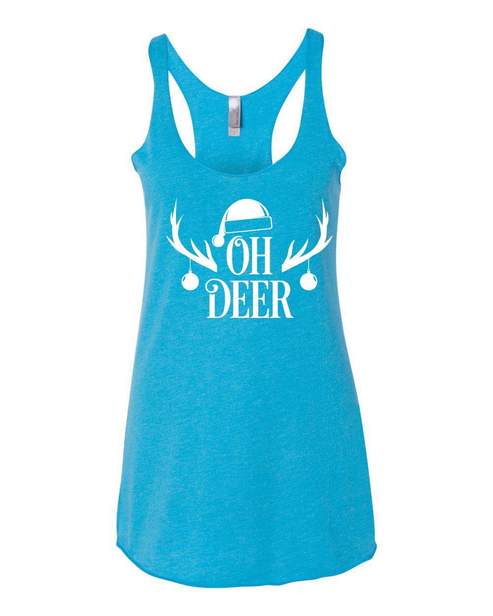 Oh Deer Reindeer Santa Christmas Tri-Blend Racerback Tank Top for Women - Festive Holiday Party Outfit & Casual Summer Wear