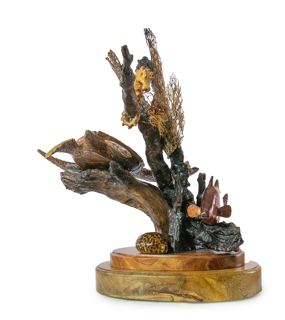 Handcrafted Koa Wood Sculpture - Reef Explorer by Craig Nichols | Unique Hawaiian Art, Home Decor & Office Gift for Nature Lovers