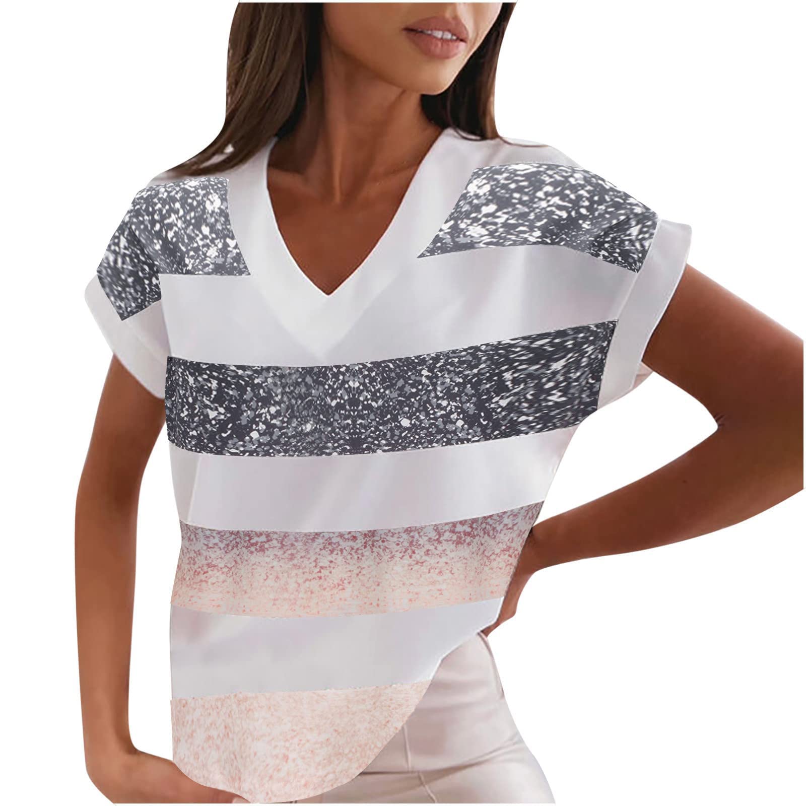 Trendy Women's V-Neck Printed T-Shirts - Soft & Comfortable Short Sleeve Blouses for Casual Wear | Perfect for Summer Outfits, Beach Days & Weekend Errands