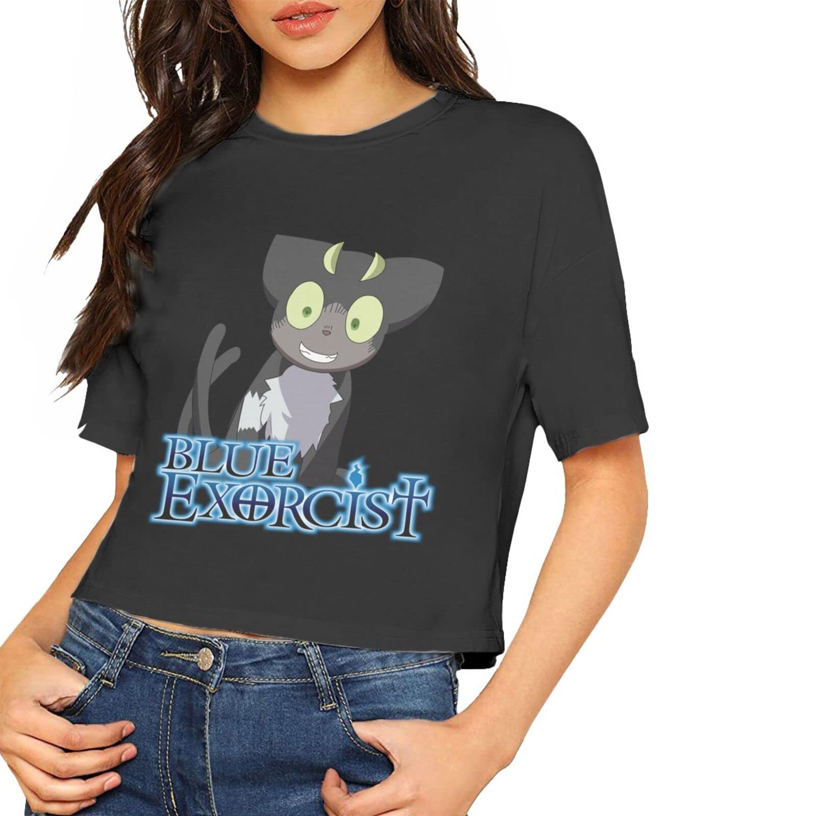 Anime Manga Blue Exorcist Kuro Crop Top - Sexy Short Sleeve Blouse for Girls | Cosplay, Anime Convention, Streetwear Fashion
