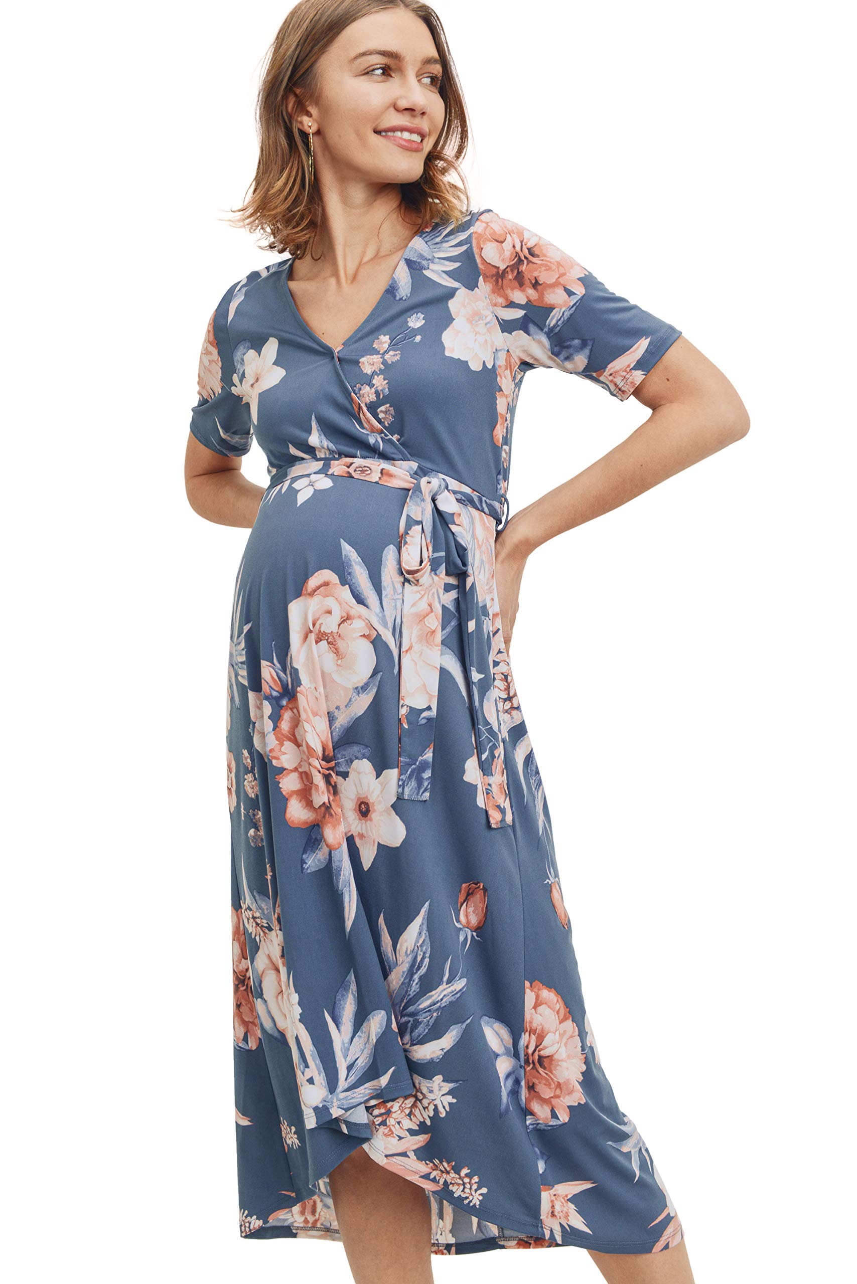 Stylish Maternity Wrap Dress for Women - Adjustable Waist Belt & Flattering Midi Length | Perfect for Pregnancy, Nursing, Office & Special Occasions