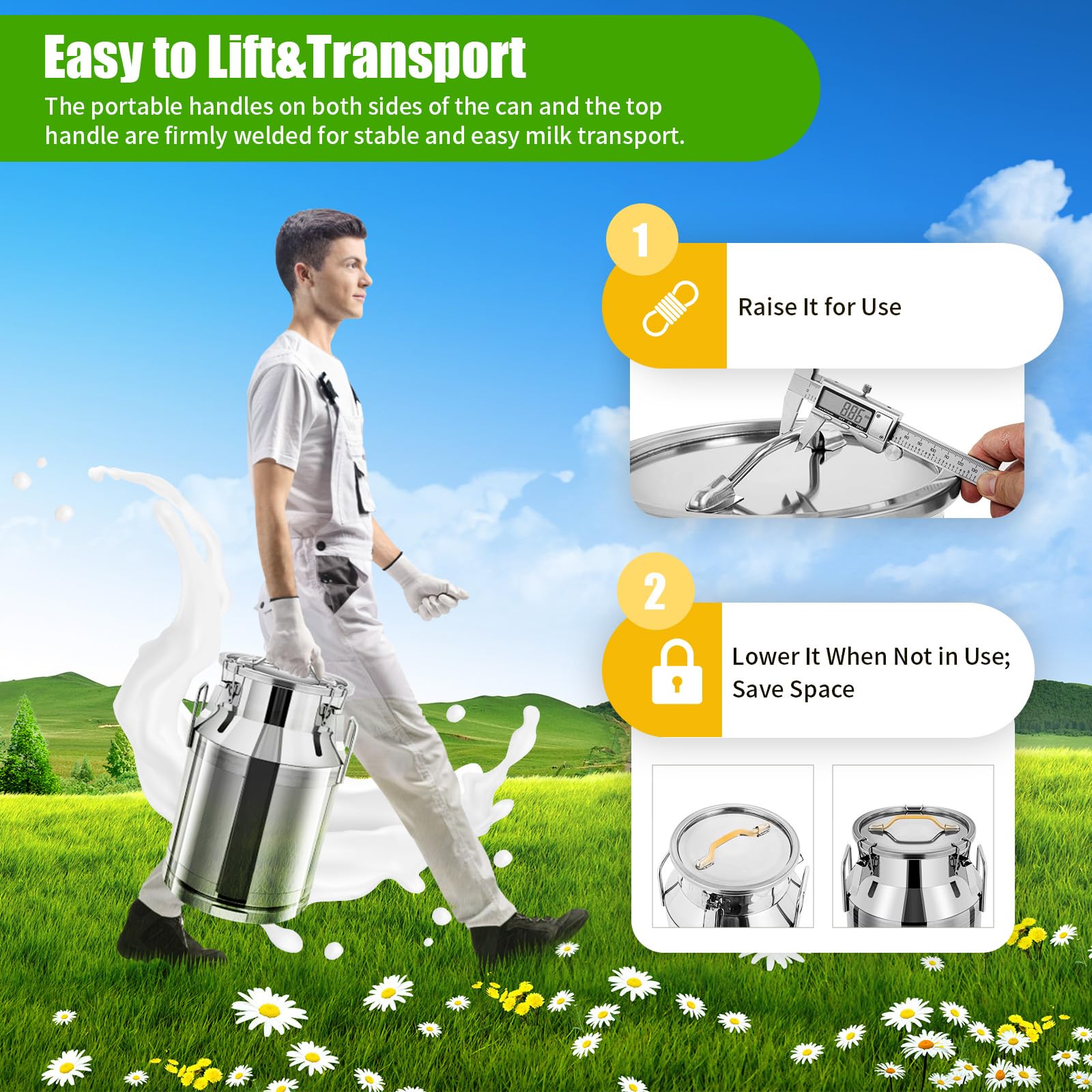 LOYALHEARTDY 30L/7.9Gallon Stainless Steel Milk Can with Lid - Airtight Food Storage Container for Kitchen, Camping & Restaurants | Perfect for Milk, Water, Ice, Grains & Dry Foods | Durable Metal Ice Bucket & Liquid Dispenser