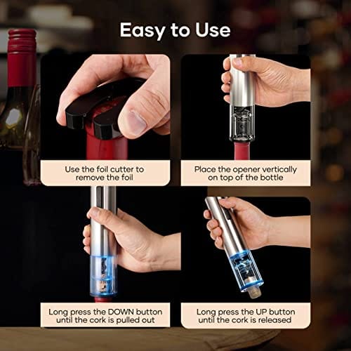 Crenova 6-in-1 Rechargeable Electric Wine Opener Set with Automatic Corkscrew, Wine Saver Pump, Aerator & Foil Cutter - USB Charging, Elegant Black - Perfect for Home Bars, Wine Tastings & Gifts