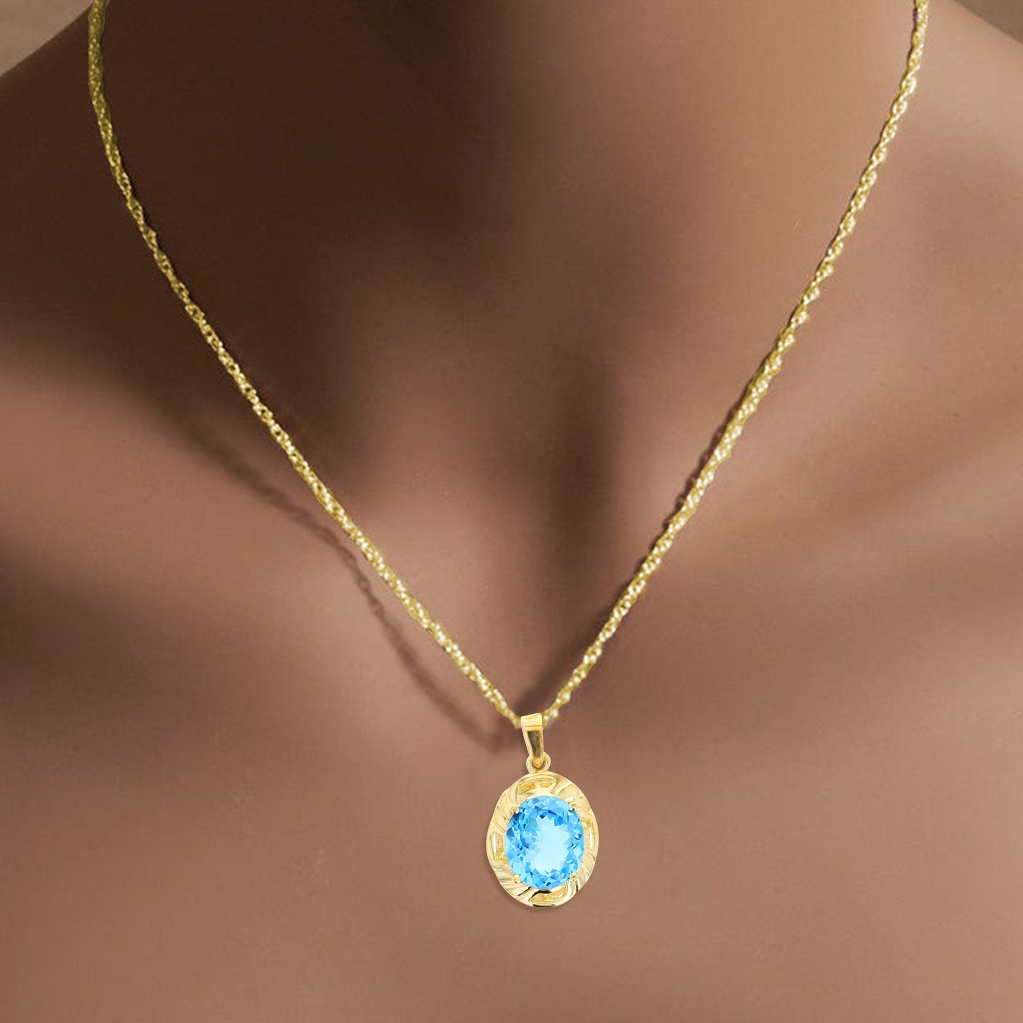 8.21cttw Sky Blue Topaz Pendant in 14k Yellow Gold - Elegant Jewelry Gift for Women, Perfect for Weddings, Anniversaries & Special Occasions