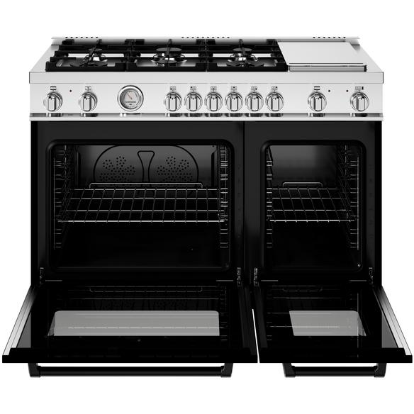 Bertazzoni 48 Inch Freestanding Dual Fuel Range with Griddle - MAS486GDFMBIV | Professional Gas & Electric Oven with Cast Iron Grates | Ideal for Home Chefs & Modern Kitchens