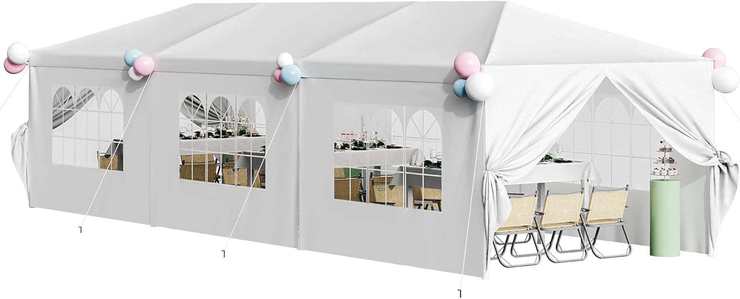 Flamaker 10'x30' Heavy Duty Waterproof Party Tent with Removable Sidewalls - Outdoor Wedding Canopy, Event Gazebo Shelter (White) | Perfect for Backyard Parties, Farmers Markets & Camping Events