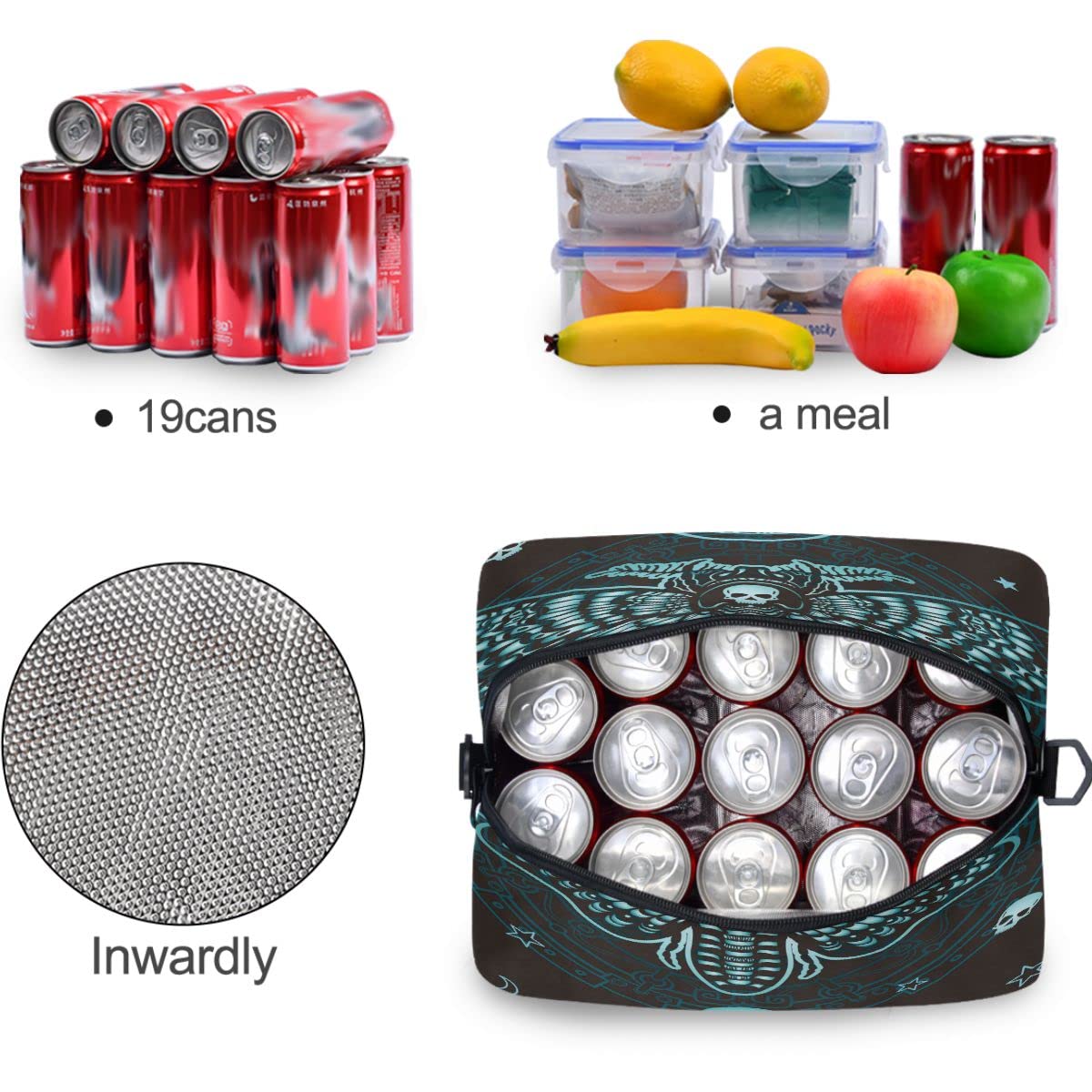 Insulated Lunch Bag with Butterfly Skull Design - Reusable Leakproof Cooler Tote for Men & Women - Perfect for Work, School, Picnics & Outdoor Activities