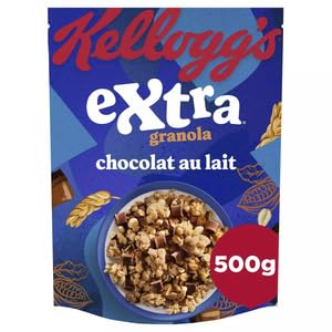 Kellogg's Extra Cereal with Milk Chocolate Chips 500g - Crunchy Breakfast Cereal for Kids & Adults - Perfect for Morning Meals, Snacks, and Healthy Eating