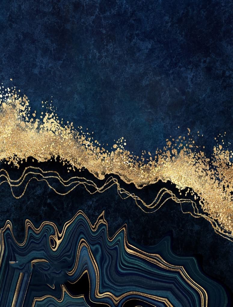 Modern Abstract Area Rug 8x10 - Navy Blue & Gold Marble Pattern, Soft Washable Non-Shedding Carpet for Living Room, Bedroom, Dining Room, Home Office, Hallway & Kitchen - Chic Retro Aesthetic Floor Decor for Cozy Home Spaces