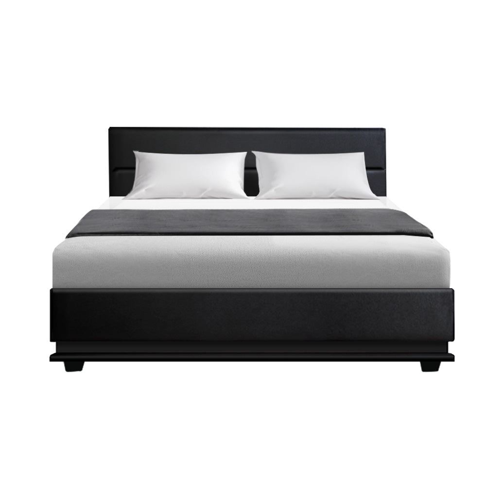 Henley Double Gas Lift Storage Bed Frame with LED Lights - Queen Size, Black - Modern Platform Bed with Underbed Storage for Small Spaces, Bedroom Furniture Upgrade