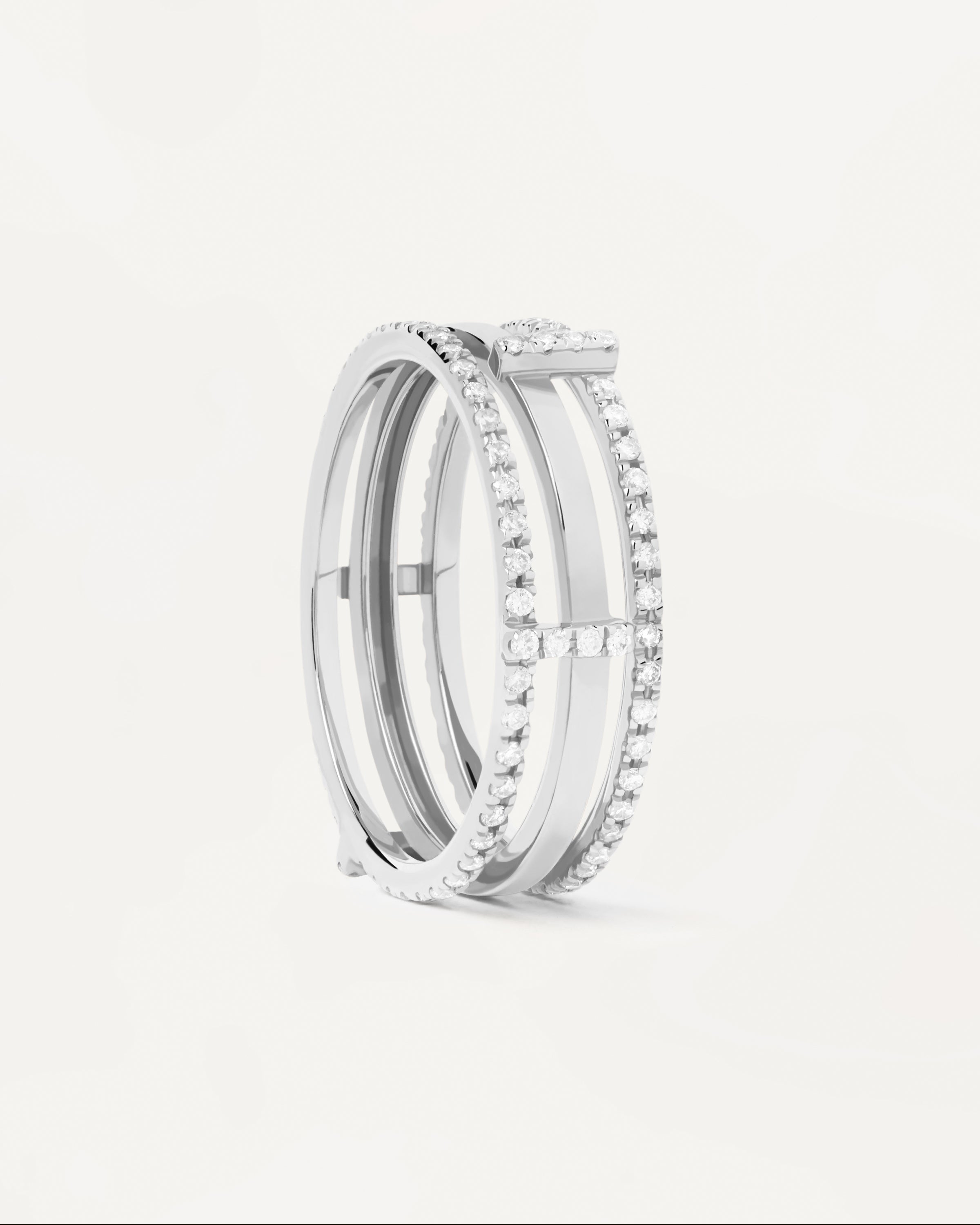 Diamond & White Gold Track Ring for Women - Elegant Stackable Band for Engagement, Wedding, or Everyday Wear