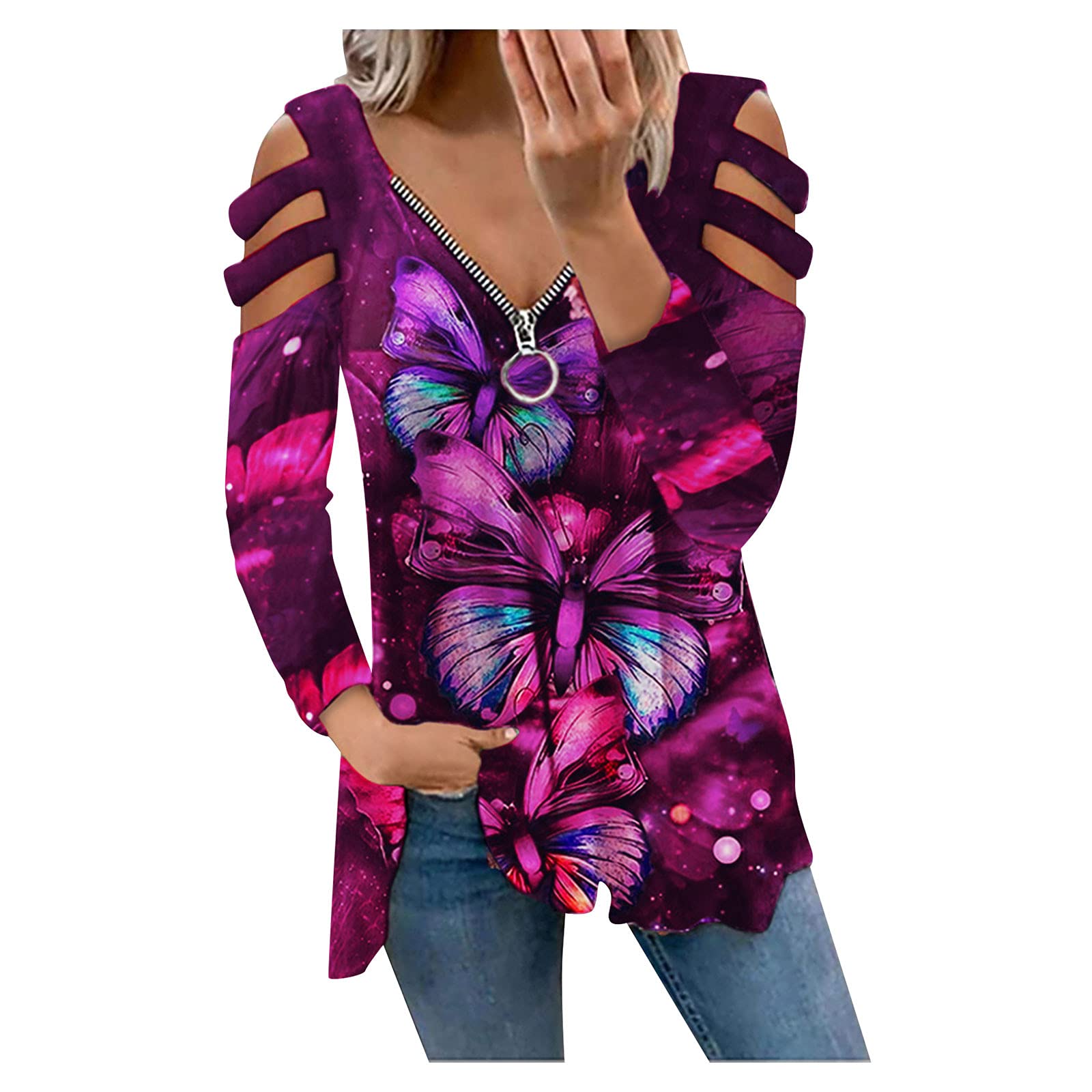 Plus Size Cold Shoulder Tops for Women - Long Sleeve Stretchy Spandex Shirt - Off Shoulder Blouse for Casual Wear, Date Night & Summer Outfits