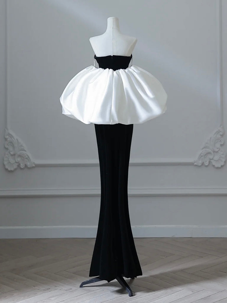 Elegant Black Velvet Satin Mermaid Sweetheart Neck Prom Dress with Puff Sleeves - Perfect for Formal Dances, Evening Galas & Special Occasions