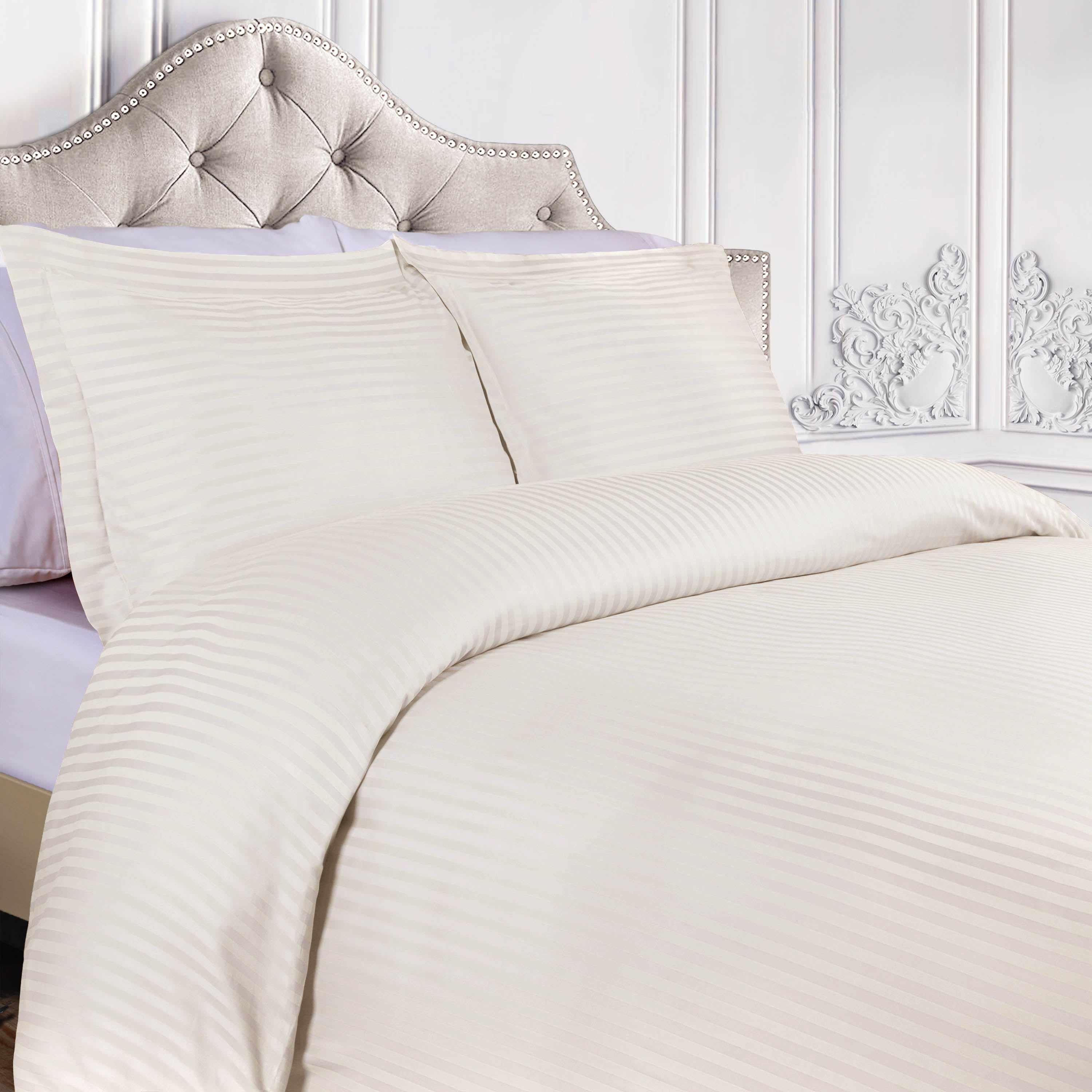 400 Thread Count Lightweight Stripe Egyptian Cotton Duvet Cover Set - Queen Size, Breathable & Soft Bedding for All Seasons - Perfect for Master Bedroom, Guest Room & Hotel Use