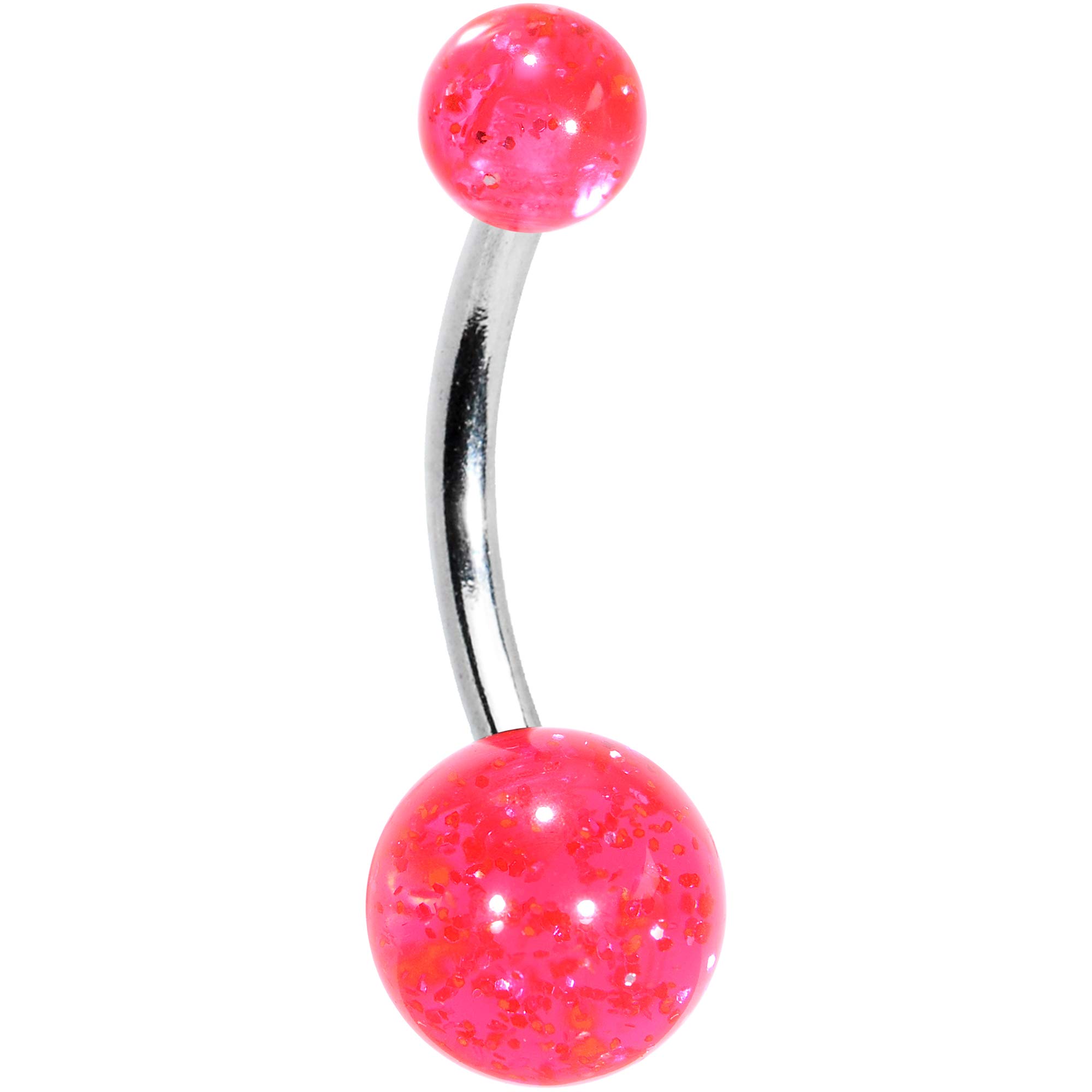 Pink Acrylic Glitter Banana Belly Button Ring - Body Jewelry for Women | Perfect for Summer, Beach, and Festival Outfits
