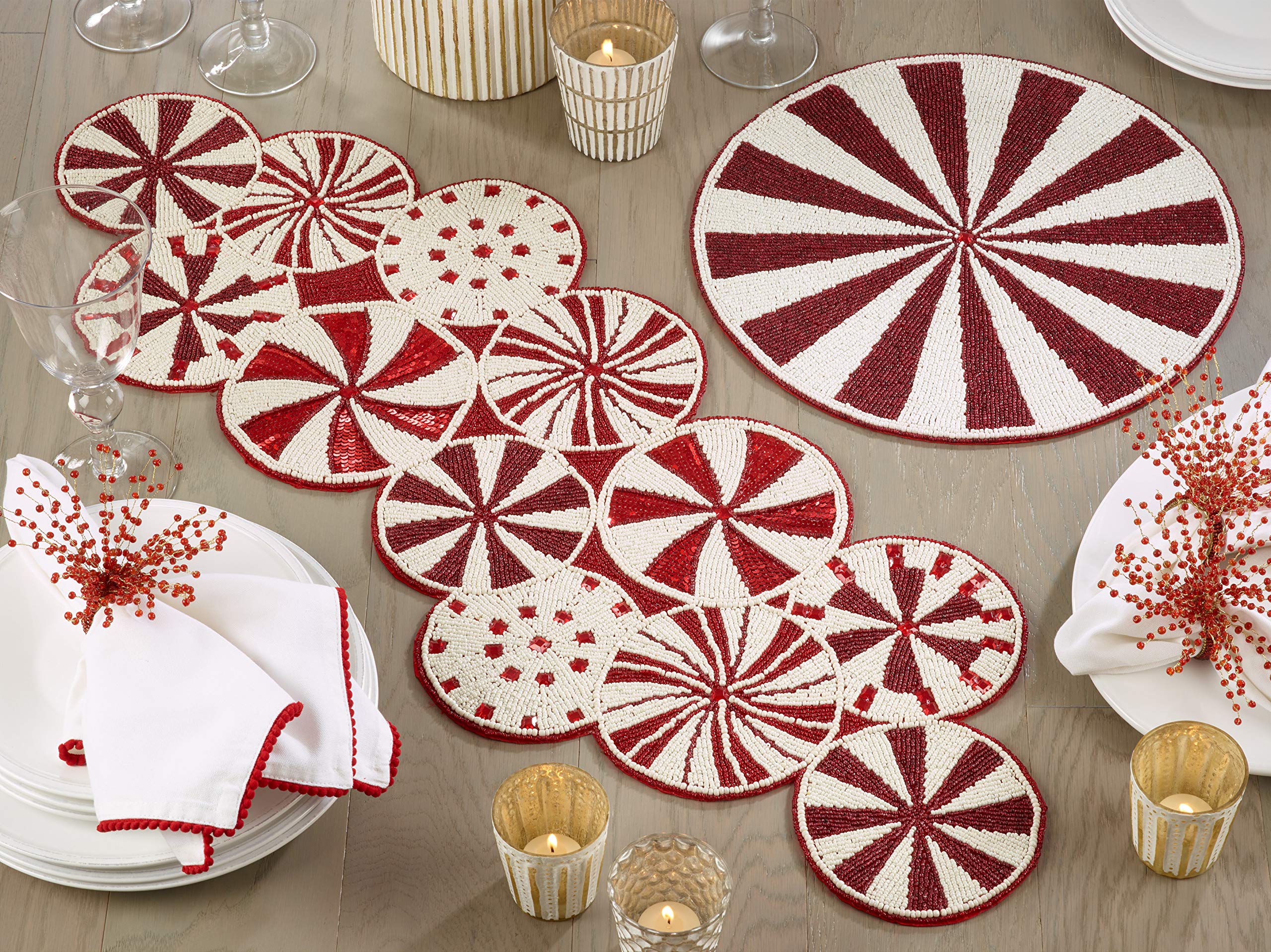 Festive Candy Cane Christmas Placemats Set of 4 - Holiday Table Decor for Dining, Party & Seasonal Home Decorations