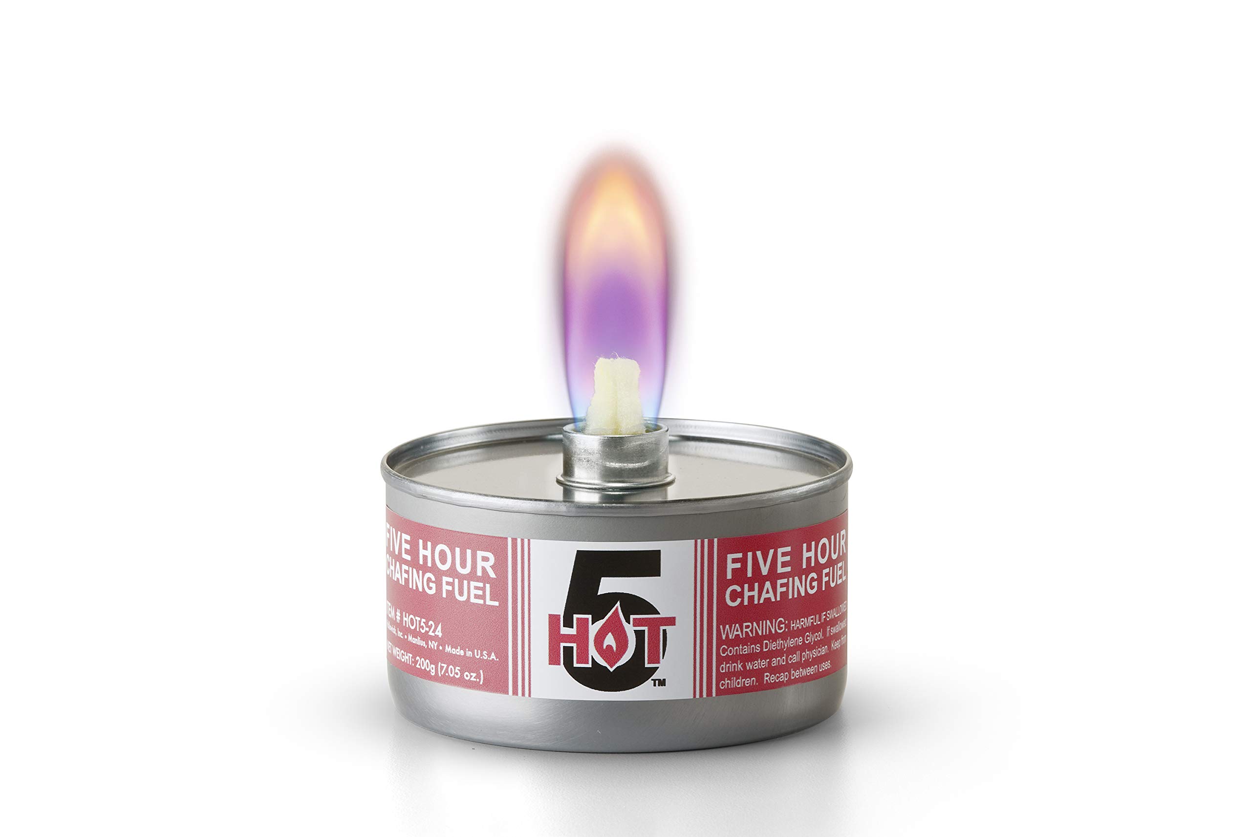 Hollowick Hot 5 Chafing Fuel - 5 Hour Liquid Canned Heat for Buffet Food Warmers | Safe Non-Flammable Fuel with Non-Adjustable Wick | 24 Can Pack | Perfect for Catering, Buffets & Outdoor Events