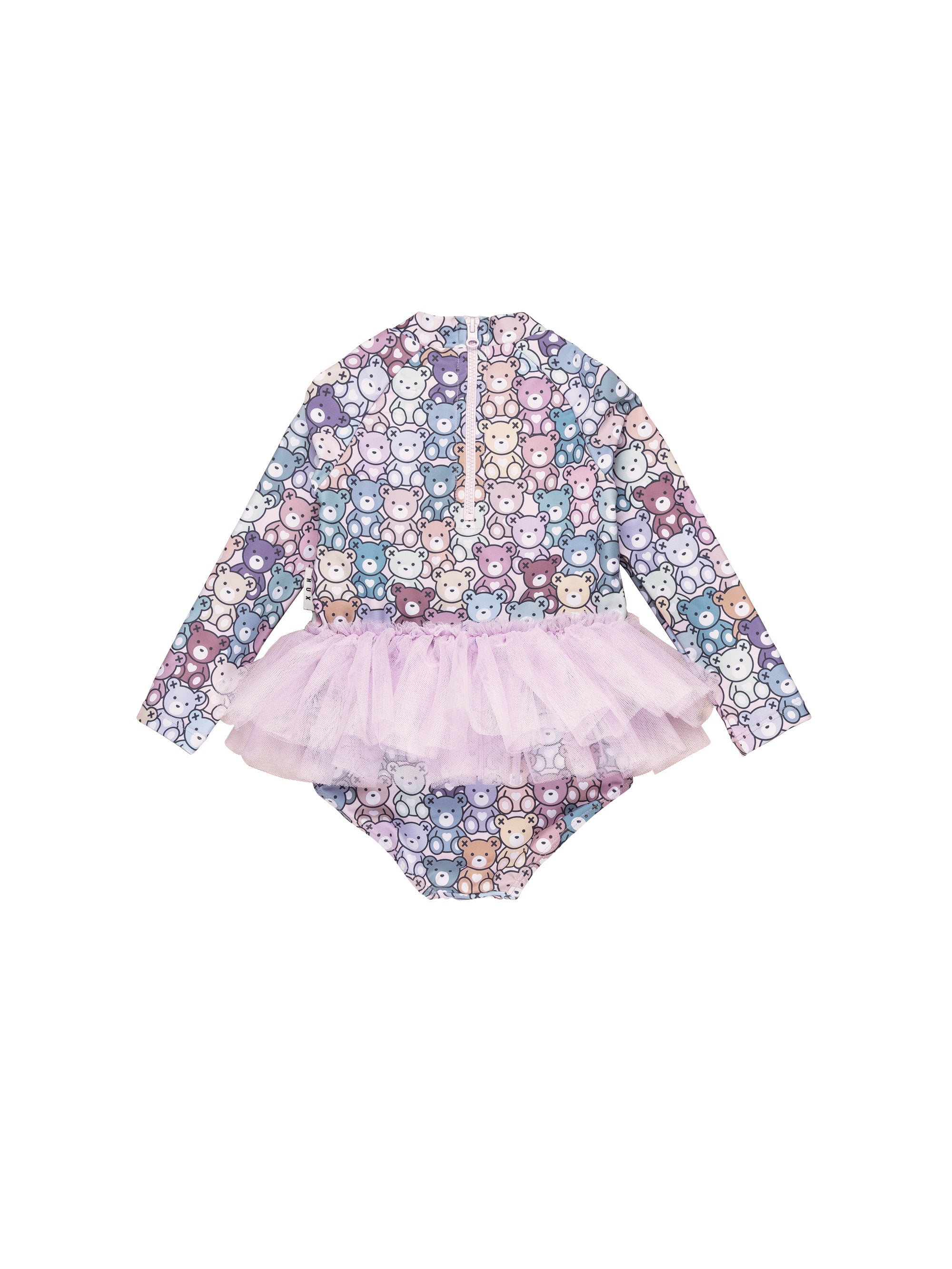 Huxbaby Rainbow Bear Ballet Rash Guard Swimsuit for Girls - UV Protection One-Piece Swimwear for Toddlers - Perfect for Beach, Pool, and Dance Classes