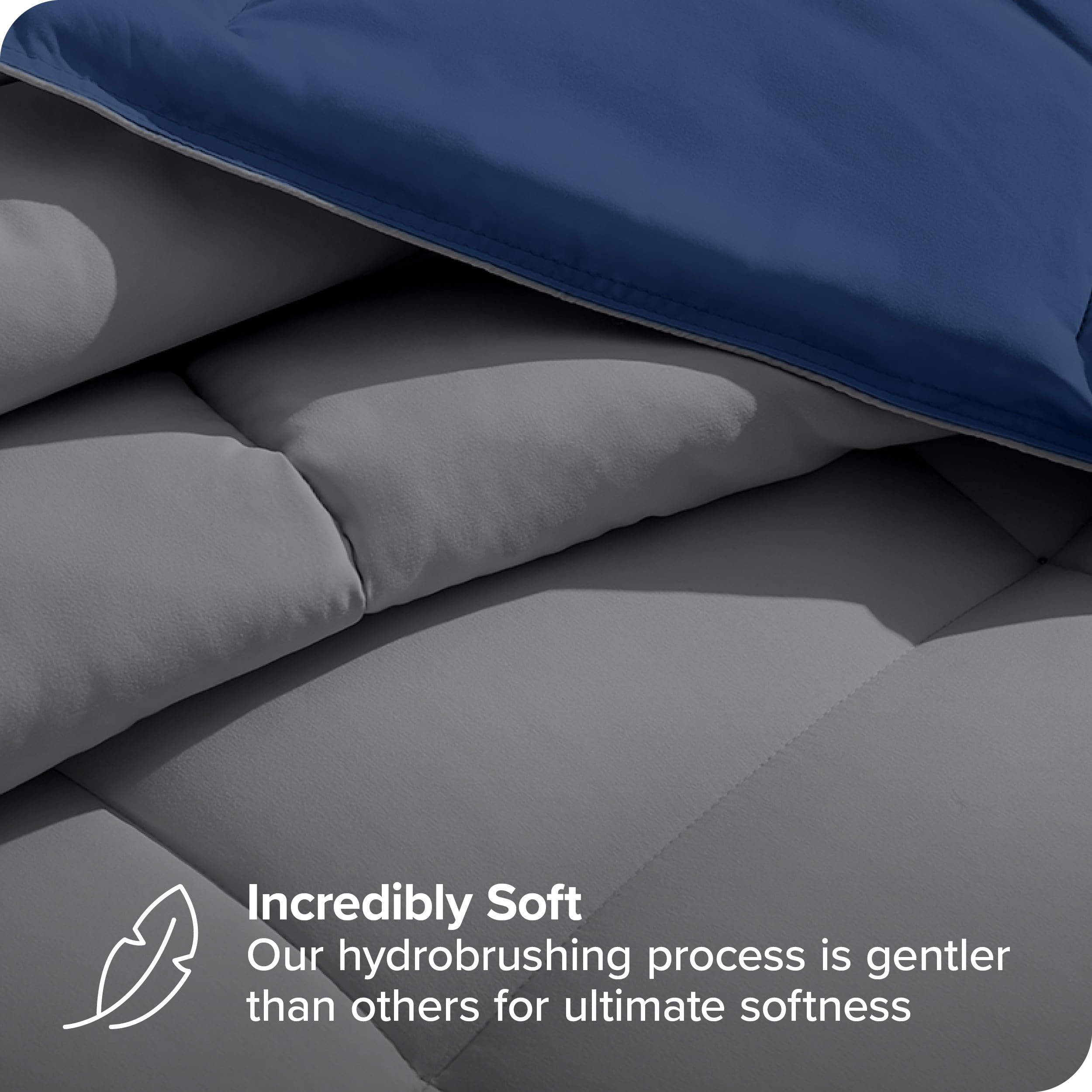 Bare Home Reversible Down Alternative Comforter & Sheet Set - Twin Size Soft Bedding - Dark Blue/Grey & Light Grey - Perfect for Guest Rooms, Dorms, and Cozy Bedrooms