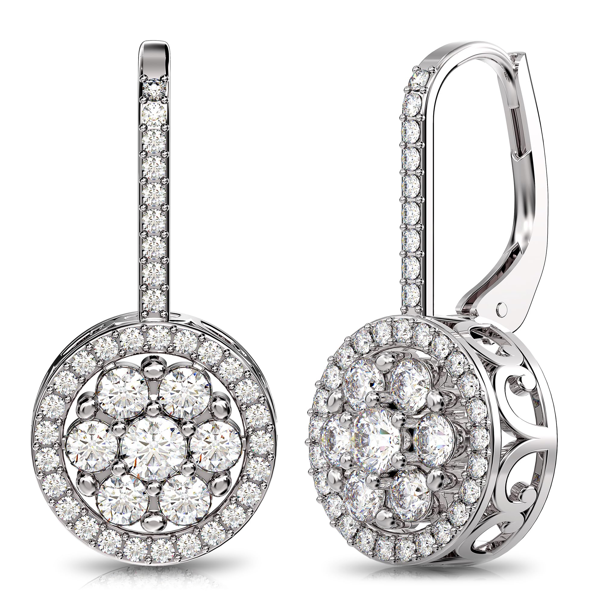 LeCalla 925 Sterling Silver Leverback Earrings for Women | Sparkling Cubic Zirconia Drop Dangle Earrings | Lightweight Hypoallergenic Jewelry | Perfect for Parties, Weddings & Everyday Wear