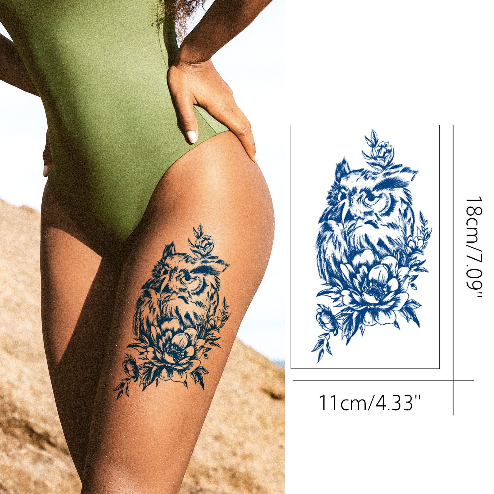 Realistic Fake Tattoos for Men & Teen Boys - Waterproof Semi-Permanent Tattoo Stickers Last 1-2 Weeks - Blue Design Looks Like Real Tattoo - Perfect for Parties, Halloween, Cosplay & Temporary Body Art