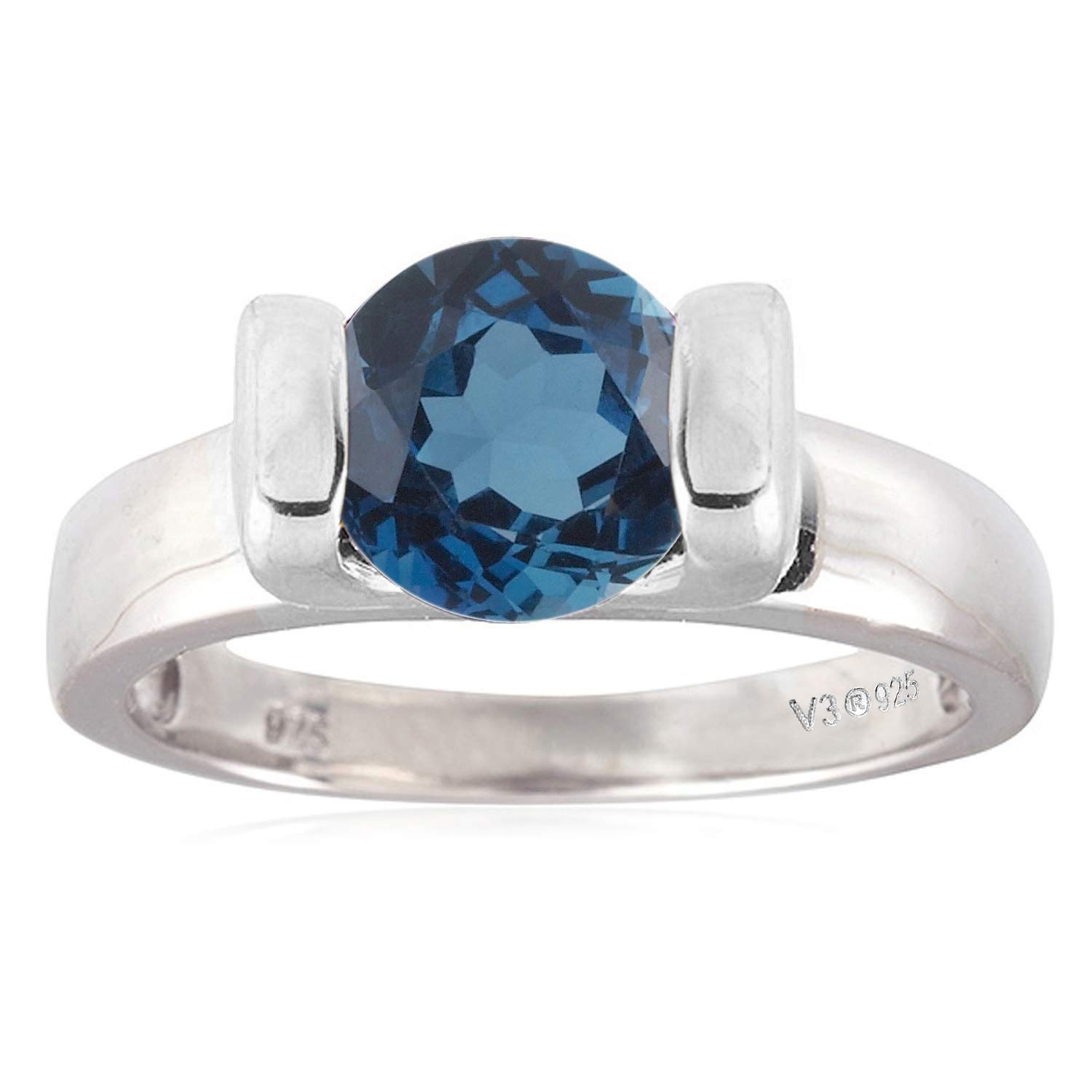 Natural London Blue Topaz Solitaire Ring in Sterling Silver – Perfect for Engagement, Wedding & Anniversary Gifts