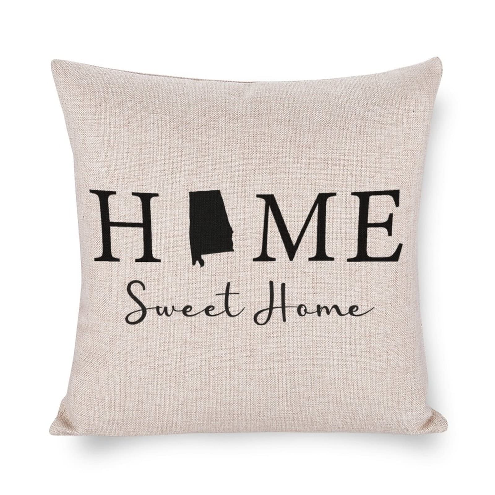 Alabama State Map Linen Throw Pillow Covers 20x20 Inches - Farmhouse Home Sweet Home Decorative Cushion Covers for Living Room, Bedroom & Sofa - Cozy Southern Style Home Decor