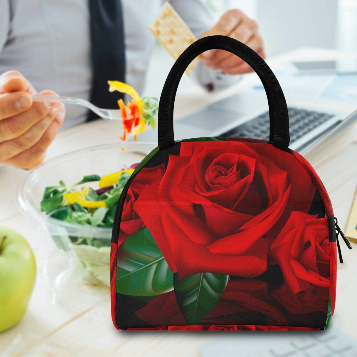 Insulated Red Rose Lunch Tote Bag for Women - Leakproof & Thermal Lunch Box for Work, School, Picnics & Outdoor Activities