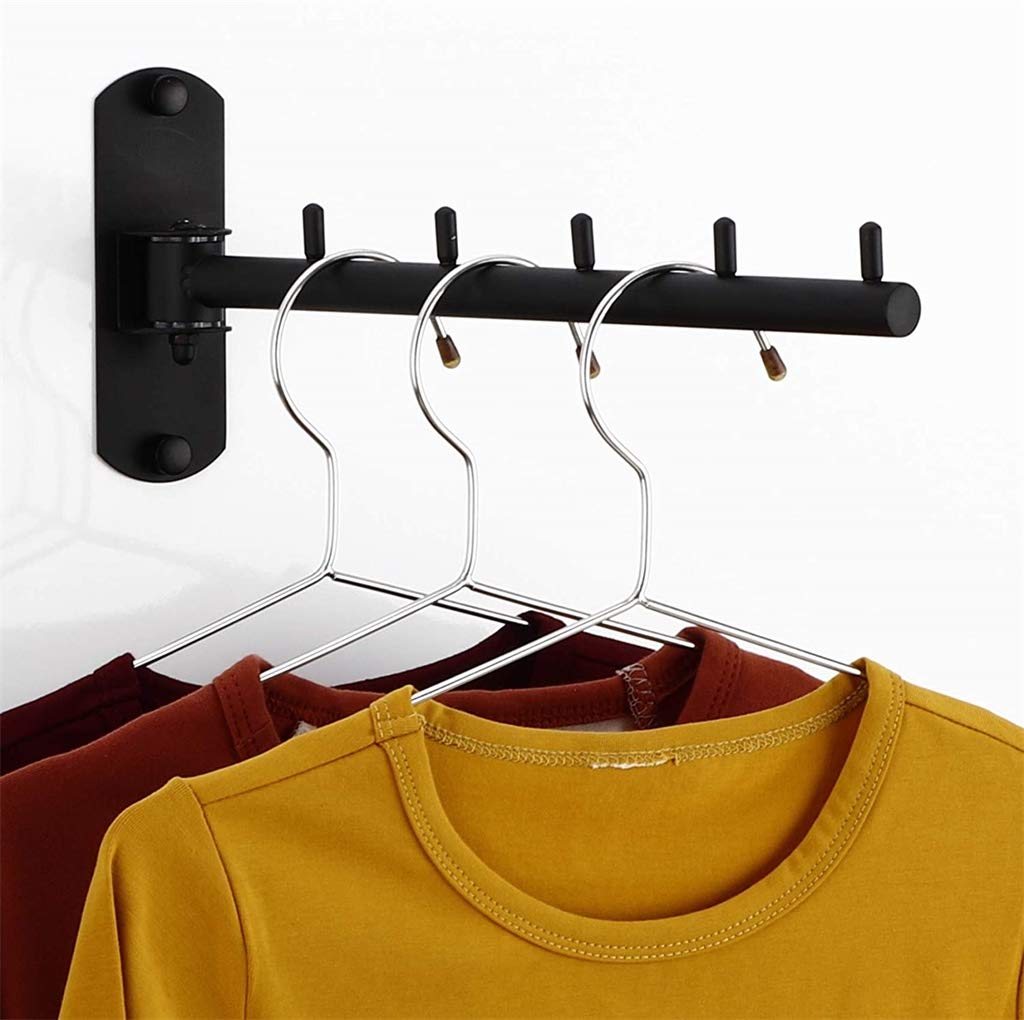 Stainless Steel Folding Wall Mounted Clothes Hanger Rack - Heavy Duty Swing Arm Drying Hook for Jackets, Coats & Clothing | Space Saving Closet Organizer & Storage Solution | Perfect for Small Apartments, Laundry Rooms & Bedrooms