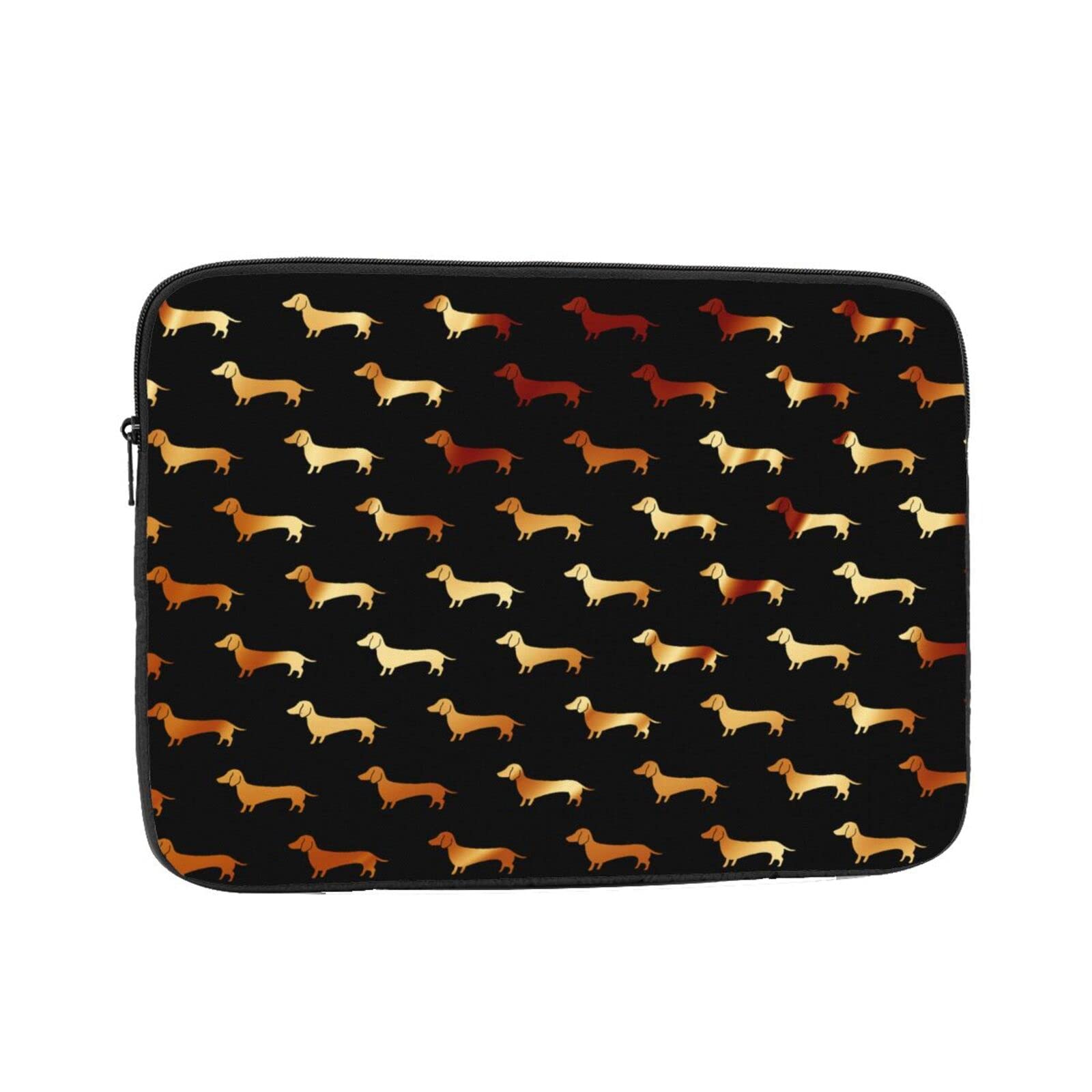 Smooth Polyester 15 Inch Laptop Sleeve - Cute Shockproof Computer Case Bag with Gold Dachshund Pattern, Perfect for Office, School, and Travel Use