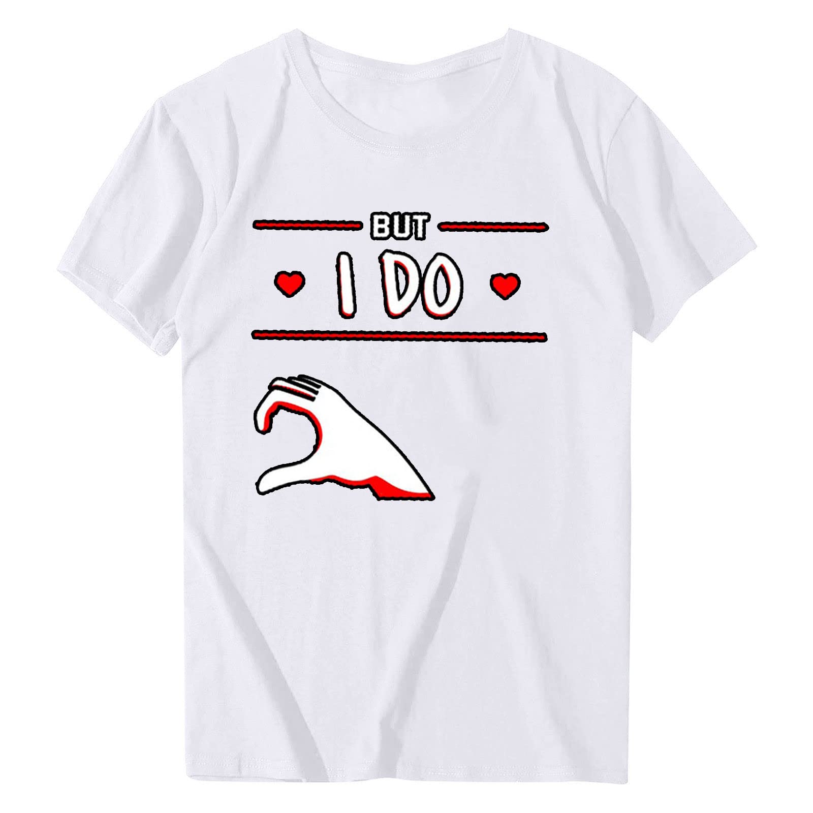 Women's Casual Printed Round Neck Tunic Sleeve Blouse - Valentine's Day Couple T-Shirt for Women | Comfortable Loose Fit Top for Dating, Office & Everyday Wear