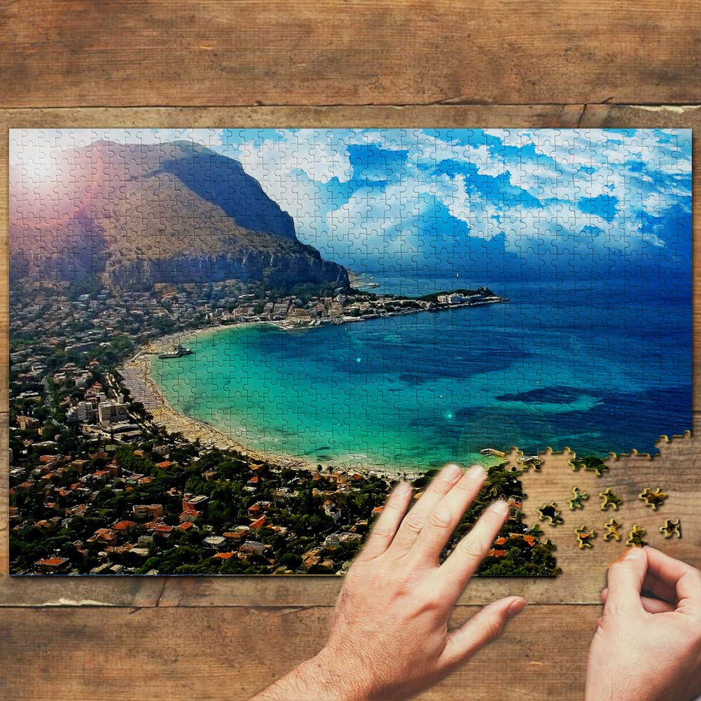 1000-Piece Italy Jigsaw Puzzle - Stunning Mondello Palermo Sicily Landscape - Wooden Travel Souvenir & Home Decor Gift for Puzzle Lovers & Travel Enthusiasts | Perfect for Family Game Nights, Stress Relief & Wall Art Display