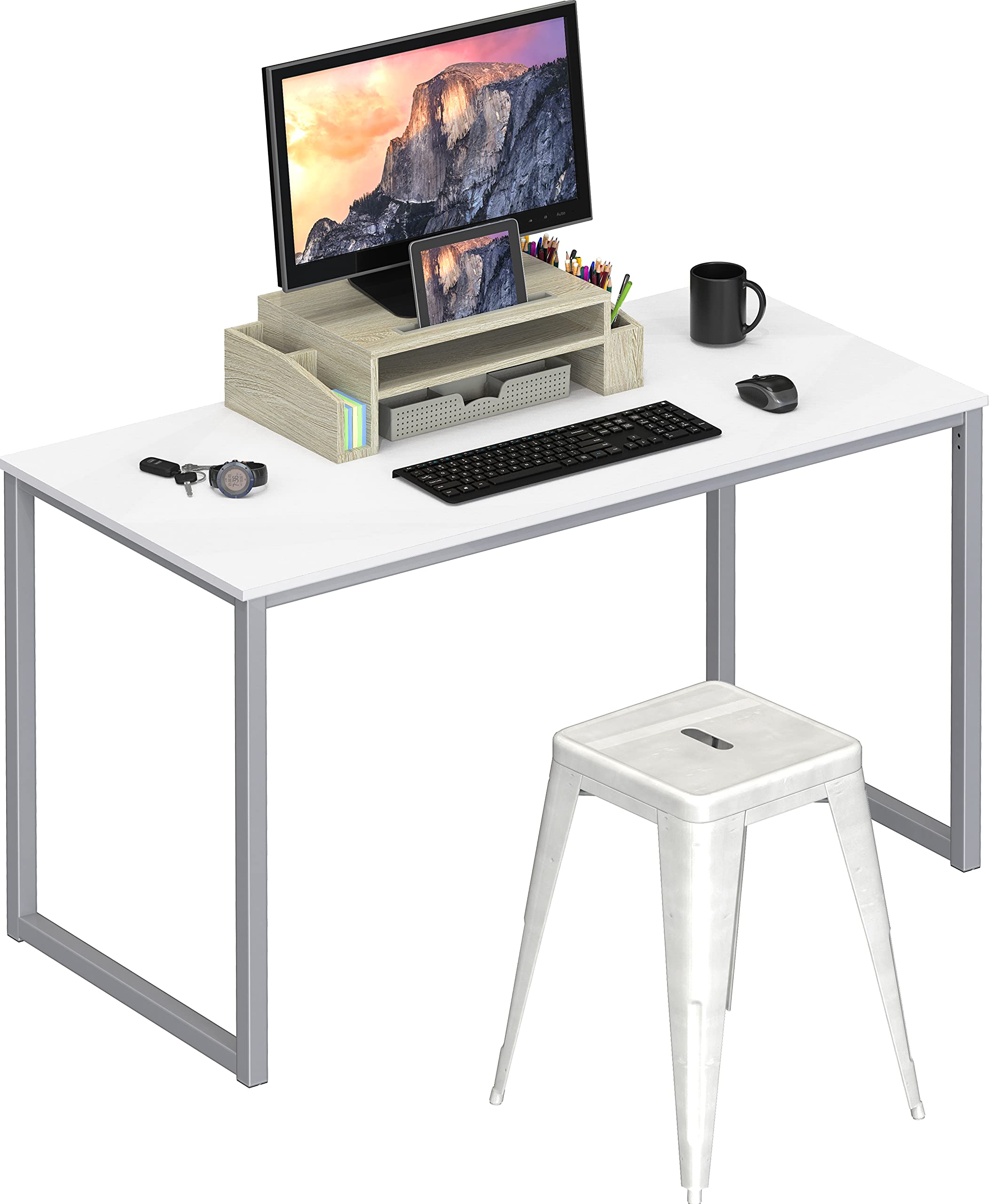 SHW Mission 40-Inch Home Office Computer Desk in White - Modern Writing Desk for Small Spaces, Work from Home & Study Room Furniture - Perfect for Remote Work, Online Classes & Gaming Setup
