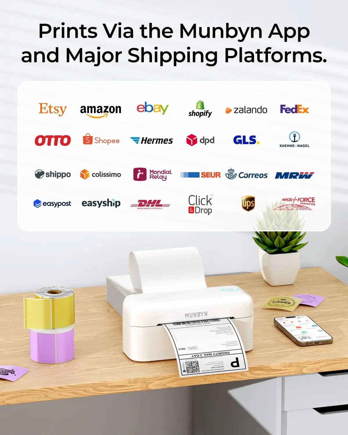 MUNBYN RealWriter 402B Wireless Bluetooth Thermal Label Printer for Shipping, Packaging & Inventory - Compatible with Shopify, Amazon, eBay & Etsy Sellers