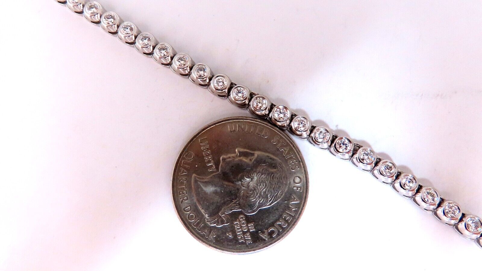 4.74ct Natural Round Diamond Bezel Flush Riviera Tennis Necklace - 14K White Gold Eternity Bridal Jewelry for Weddings & Anniversaries